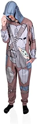 Star Wars Mandalorian mando adulto masculino com capuz de uma peça de pijama conjunto de sono