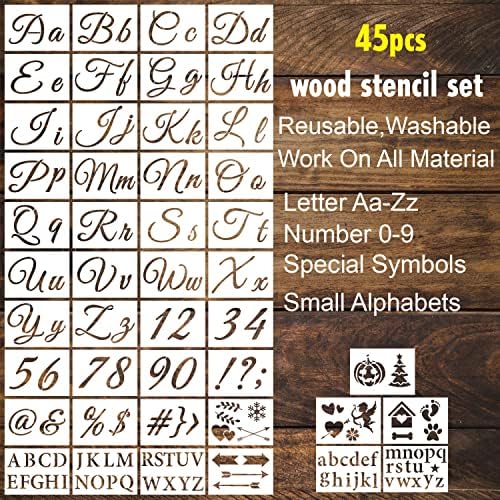 45 estênceis de letra de alfabeto maiores, modelos de número de plástico reutilizáveis ​​estênceis para artesanato de desenho