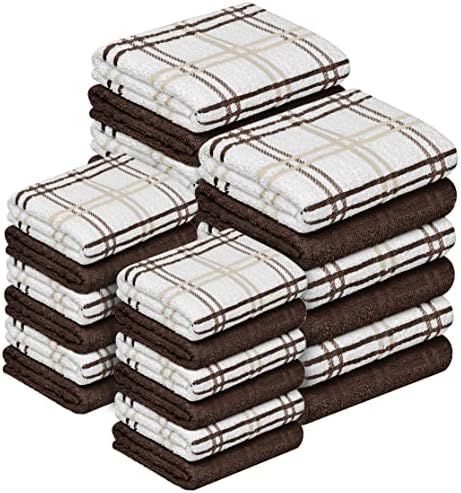 Oakias Brown Kitchen Toalhas e panos de prato Conjunto, 16 x 26 polegadas e 12 x 12 polegadas, conjunto de 24 pacote,