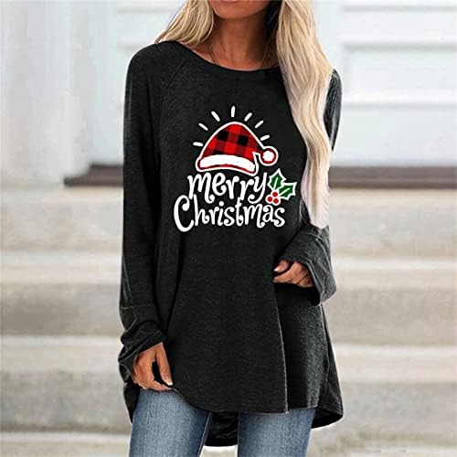 Camisas de Natal de Dsodan para Mulheres, Tops de Gráficos Tops Sortos Casuais Casual Crew Crew Posco