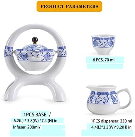 Conjunto de chá chinês BaUfon para adultos Box Box, Blue and White Porcelain Gongfu Tea Maker Pote e Copos Conjunto, Homens Mulheres Semi Automático Infusor de Chalor