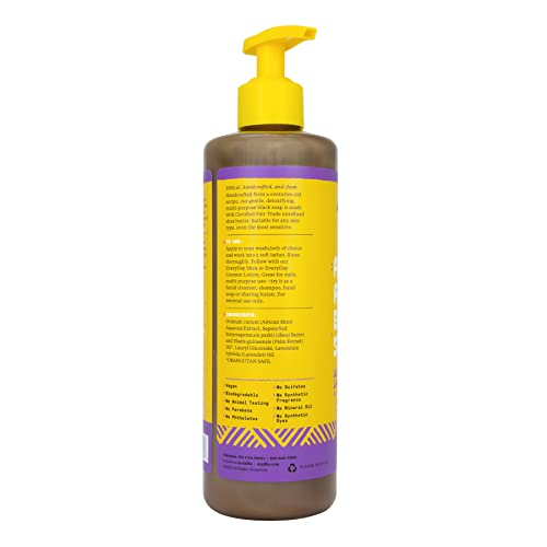 Cuidados com a pele de Alaffia, sabonete preto africano autêntico, tudo em uma lavagem corporal, lavagem do rosto, shampoo e sabão de barbear com manteiga de karité de comércio justo, lavanda selvagem 16 fl oz