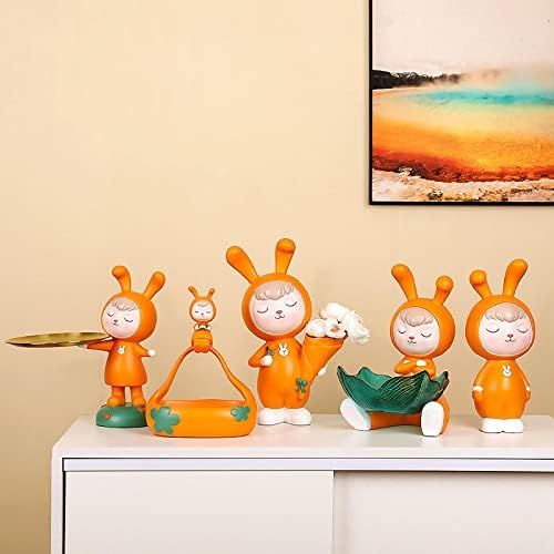 Amaois Creative Cute Bunny Bunny Baby Conjunto de ornamentos práticos de resina artesanato de decoração de armazenamento multifuncional, como mostrado na Figura CX86-90 Conjunto de cinco peças laranja