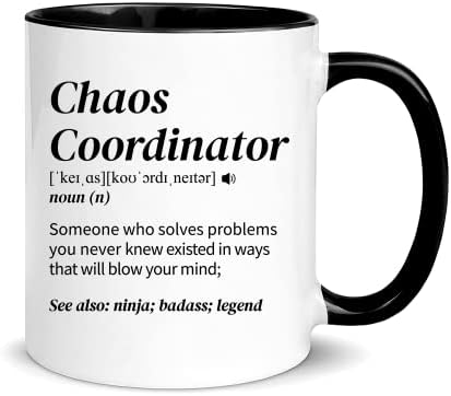 Awnpow - Coordenador de caos engraçado Definição de caneca para homens e mulheres, para o dia das mães, aniversário, obrigado caneca, caneca de café de cerâmica de 11 onças/xícara de chá