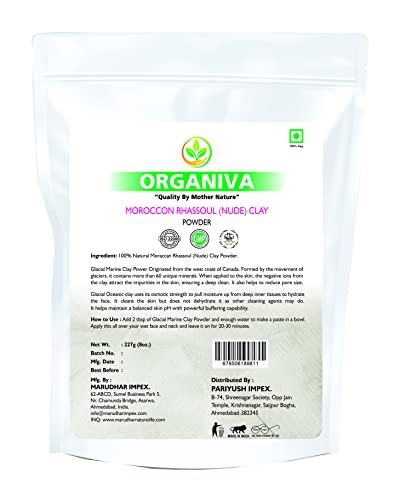 Organiva Marrocon Rhassoul Clay Powder 8oz pó natural puro - benéfico para desintoxicação da pele, rejuvenescimento, cura