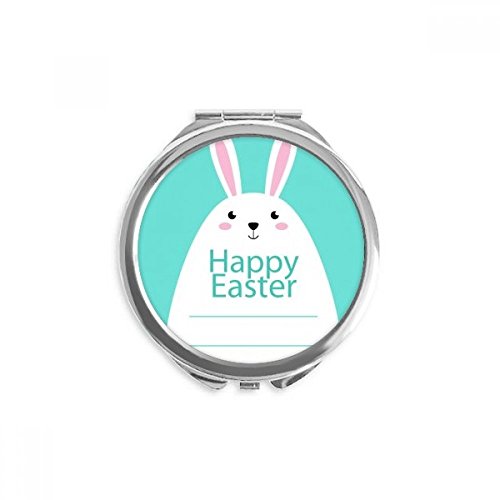 Festival de Páscoa Feliz Blue Bunny Padrão de mão Compact espelho redondo portátil Pocket Glass