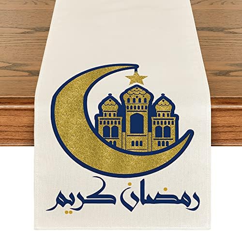 Modo Artóide Moon Ramadan Table Runner, Sazonal Summer Holiday Kitchen Dining Mesa Runners para decoração de festa em casa 13 x 72 polegadas