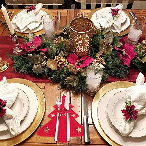 Bolso de talheres de feltro, organizadores de tabela de tabela de festas de festas de férias, Christma Fork Spoon, para a mesa de decoração de mesa de Natal