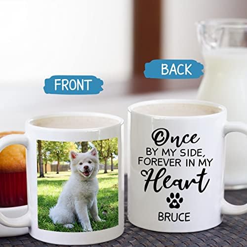 Caneca de café de cachorro personalizada com foto, uma vez ao meu lado, mas para sempre em minha caneca de coração, caneca de
