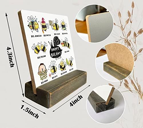 Presente de placa de madeira de abelhas engraçadas, feliz dia da abelha, placa com presente de madeira, presente de placa de
