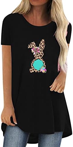 Gráfico feminino Funny Bunny Print Sleeve Tops Casual Crewneck Túnicos de Páscoa Loose Blouse