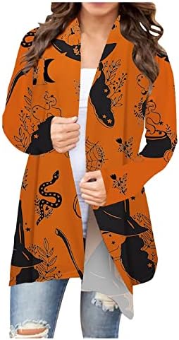 Cardigans de Halloween longos para mulheres 2022 Trendy Black Kitten Pumpkin Outerwear roupas de manga longa Coberto