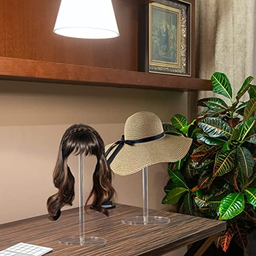 2pcs de acrílico Hat Stand, Hat Stand com tampa redonda e base, suporte de peruca de altura de 30 cm/12in, suporte de hat stand, rack de riser de pedestal acrílico para tampa de exibição, relógio, jóias