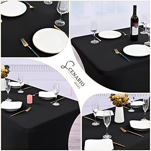 Lykoow 8 pacotes Tampa de mesa de spandex de 6 pés de 6 pés para mesas dobráveis ​​padrão - Protetor de toalha de mesa retangular e retangular universal para casamento, banquete e festa （preto)
