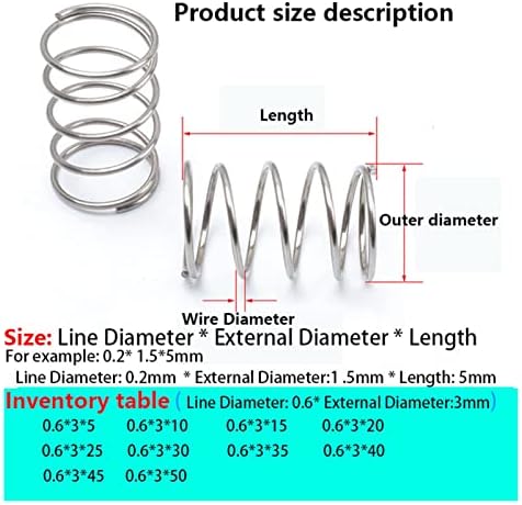 As molas de compressão são adequadas para a maioria dos reparos I 304 Aço inoxidável compressão Fio de mola de mola de 0,6 mm, diâmetro