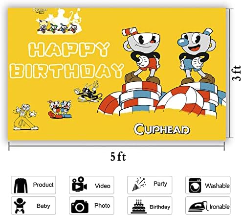Cuphead mostra temas decorações de fundo de festa ， Aplicável a suprimentos de festa de aniversário para meninas, meninos, adolescentes decorações de festas de aniversário.