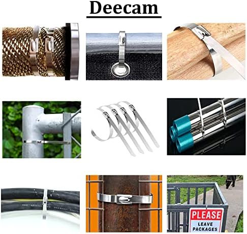 Deecam Metal Cable Fechtys 100pcs 11,8 polegadas de cabo de aço inoxidável para serviço pesado Chaves de aço, laços de arame de auto-bloqueio multifuncionais premium para embalagem de escape, encadernação, tubos, cerca fixa externa e dossel