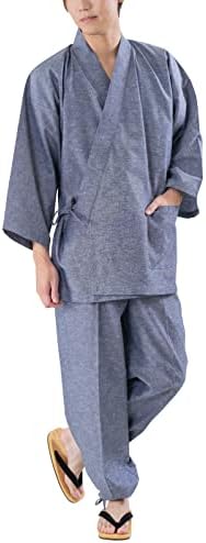 [Feito no Japão] Tsumugi Samue masculino algodão liso de textura ninja pijamas