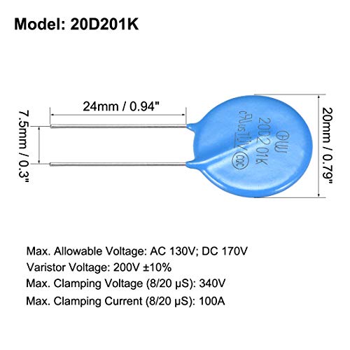 UXCELL 30PCS Resistores dependentes de tensão AC 130V 20D201K Varistores do disco de chumbo radial