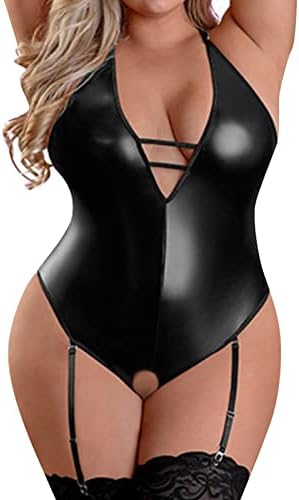 Lingerie de couro pu preta Bodysuit cor de virilha de uma peça de colheita de collant cames traje de corpo de cabeceira