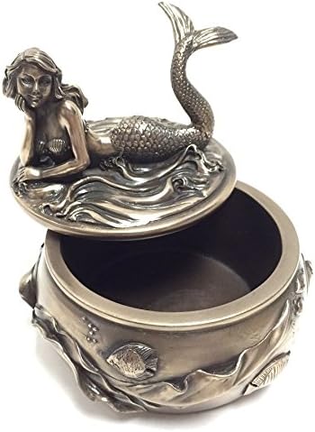 Coleção de cúpula Art Nouveau Antique Bronze Mermaid Calypso embelezado buginga e caixa de jóias