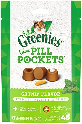 Bolsos de pílula de Greenies Catnip Sabor Soft Soft Cat Treats, 1,6 oz, pacote de 45