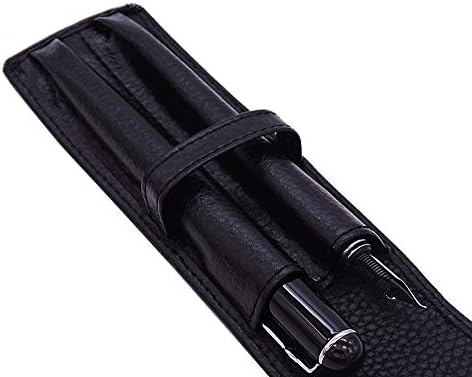 Duke D2 caneta -tinteiro preto na ponta média e 1pc caligrafia fude/bent bent com capa de couro preto conjunto de presentes de escrita intercambiável