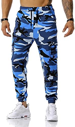 Xiaxogool ginásio masculino, calça de carga de camuflagem para homens moda jogadores esportam calças de pista de arremesso de cordão