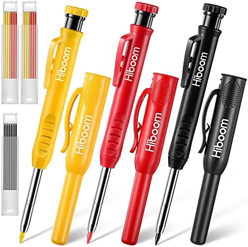 Lápis de carpinteiro sólido Hiboom 3 com tampa de lápis e 21 PCs, marcador de lápis mecânicos de furo profundo com apontador