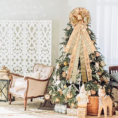Arreça de capota de árvore de Natal, decorações de padrões de árvore de Natal de ouro, 34*13