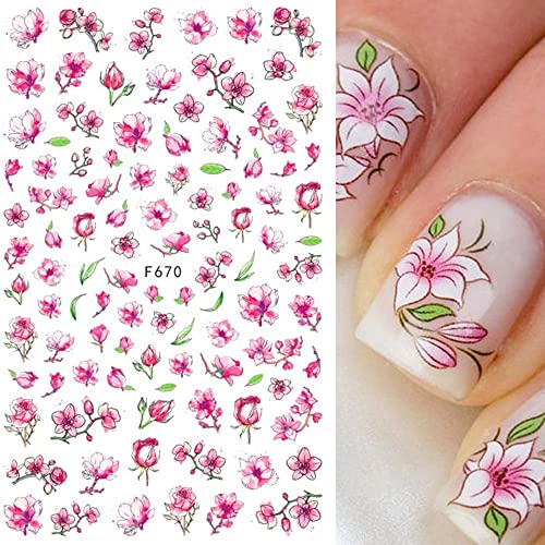 DONEAE FLOR FLOR NEW ARTE Decalques coloridos coloridos Blossoms 3D adesivo de unhas 8 flechas Spring Folhas florais Decalques