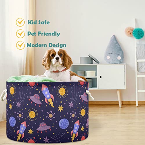 VISESUNNY Rocket em Space Star Planet Meteorites Lavanderia Cestas de tecido Bin Storage Storage Box de armazenamento colapsável Cosce