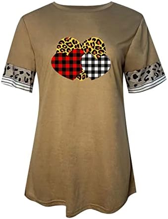 Maqroz Mulheres de manga curta Camisa de pescoço redonda Coração de estampa de leopardo da blusa de leopardo para a camisa solta para o dia dos namorados
