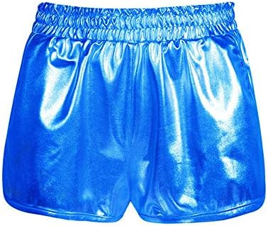 Tantisy ◢ shorts metálicos brilhantes femininos de mulheres brilhantes com calças curtas com bolsos elásticos, shorts de novidade femininos