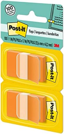 Bandeiras post-it, 50/dispensador, 2 dispensadores/pacote, 1 em largura, laranja