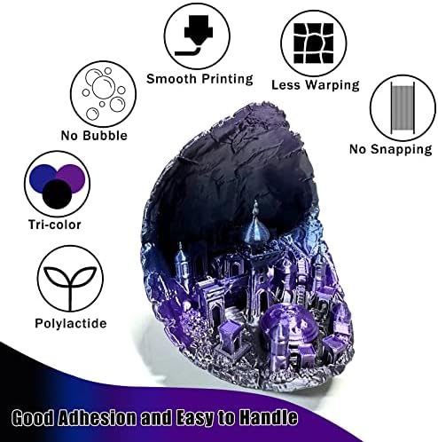 Filamento da impressora 3D Sikenho, filamento de PLA 1,75 mm Filamento preto de seda preto PLA azul roxo brilhante, impressão