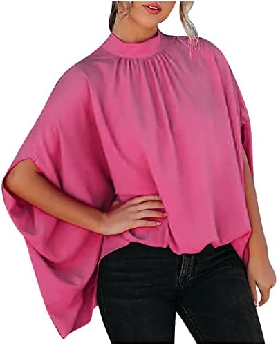 Camiseta de tripulação feminina curta meia 3/4 Dolman Manga solta Fit Fit Relaxed Lounge Blouse Tshirt para senhoras 7U