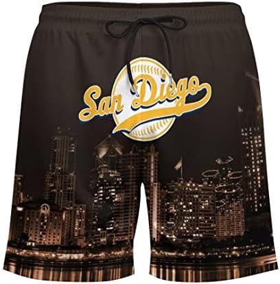 Shorts de beisebol masculino, 2 em 1 shorts de corrida, shorts de praia da City Nightscape Mens com presentes de fãs