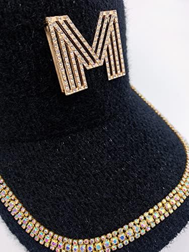 Letra do boné de beisebol feminino M Chapéus de cowboy com strass rabbit macus boning bleing chique jóia chapéu de moda de moda preto