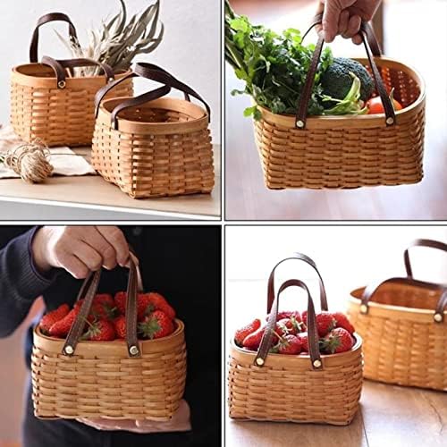 CFSNCM Wood tecelagem de armazenamento de flores cesta portátil de alimentos de frutas com alça para armazenamento de cozinha de piquenique