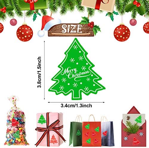 1000 peças Feliz Natal Tree Rótulo Rótulos de selos etiquetas Tags adesivo de férias com elementos de Natal Design de árvores para cartões Presente decorações de vedações de bolsa de envelope