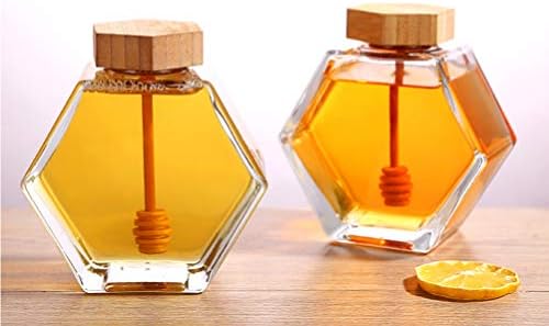 Upkoch mel jar com vidro de vidro hexágono molho de mel de mel de calda de calda de colméia com mergulho de madeira e