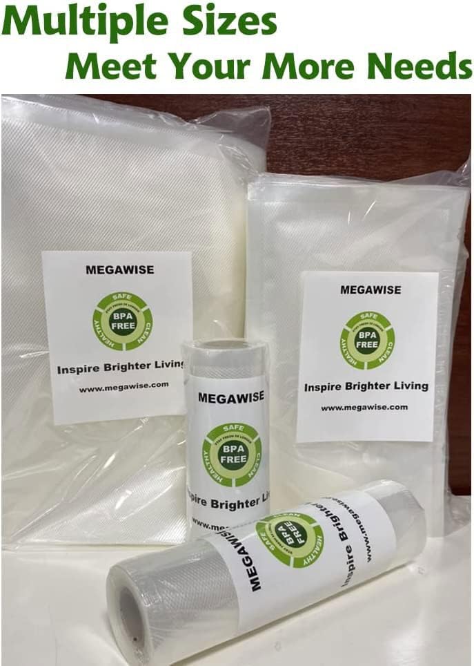Sacos de selador de vácuo megawise para preservação de frescura de alimentos, sacos de armazenamento de vácuo gratuitos