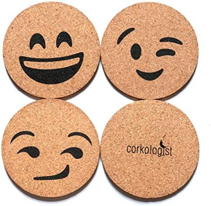 Corkologista Emoji Cork Round Beverage Bar Coasters, montanha -russa de bebidas, conjunto de 4