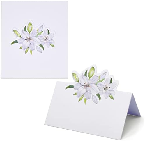 100 pacote de lírios brancos Cartões de lugar floral lugares de casamento de casamento de casamento mesa configuração