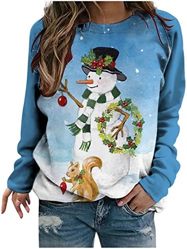 Roupas xiaojmake para mulheres de natal boneco de neve de natal Sorto de camiseta de moletom casual impressão fofa tops de manga longa