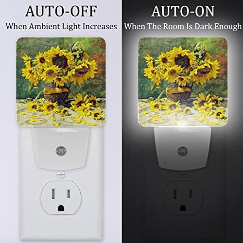 Conecte a luz noturna do LED com o Smart Dusk to Dawn Sensor, lâmpada de cabeceira portátil para amamentar o sono, quarto, pintura de vaso de buquê de girassol