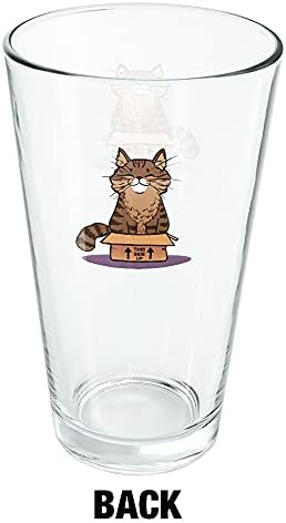 Gato sentado na caixa de vidro de 16 oz, vidro temperado, design impresso e um presente de fã perfeito | Ótimo para bebidas frias, refrigerante, água