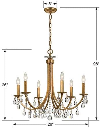 Crystorama 8826-GA-CL-SAQ Bridgehampton-6 lustre leve, opções de estilo de cristal: Clear Swarovski Spectra