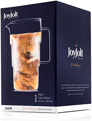 Joyjolt Pila Glass Drink Pitcher com bico. Jarro de chá gelado de 64 onças / meio galão, jarro de água, jarro de suco, limonada, cafeteira de bebida gelada, jarro grande de 2 litros